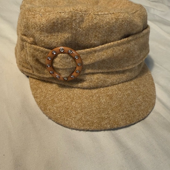 D&Y Women’s Khaki Newsboy Cabbie Hat Cap with rhinestone accent - Picture 2 of 7